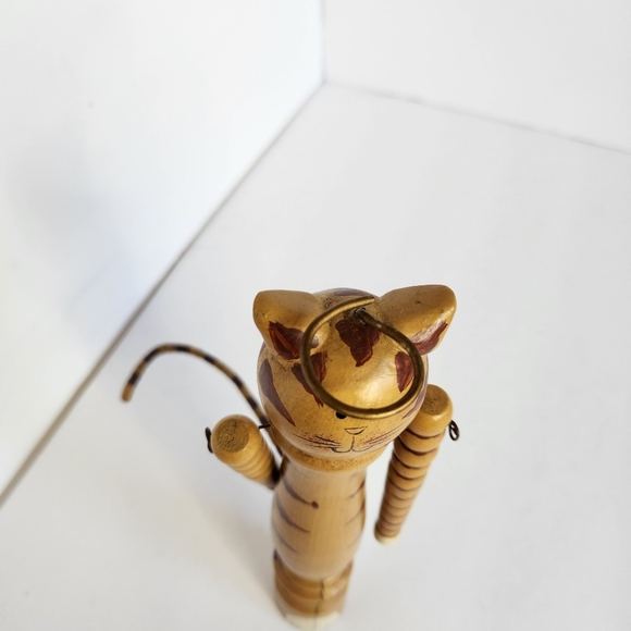 Vintage Folk Art Cat Angel Wood Moving Arms 9.5" Hand-crafted Cat Lady Decor - Picture 3 of 9